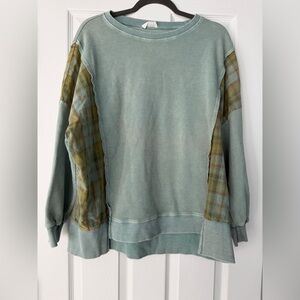 Plaid Accent Waffle Knit Oversized Sweatshirt.